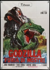 4f146 GODZILLA VS. THE SMOG MONSTER Italian 1p '72 Gojira tai Hedora, cool different monster art!