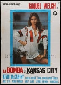 4f175 KANSAS CITY BOMBER Italian 1p '73 super sexy Raquel Welch wearing jersey & not much else!