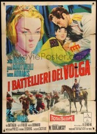 4f215 PRISONER OF THE VOLGA Italian 1p '60 art of John Derek, Elsa Martinelli & Dawn Addams!