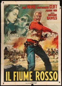 4f218 RED RIVER Italian 1p R63 different Casaro artwork of John Wayne, Howard Hawks classic!