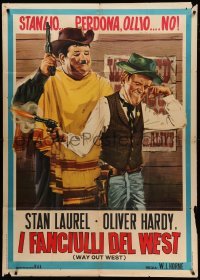 4f259 WAY OUT WEST Italian 1p R60s different art of cowboys Laurel & Hardy by wanted poster!