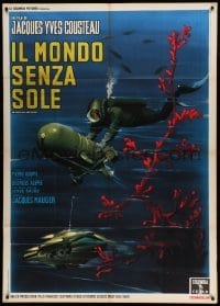 4f267 WORLD WITHOUT SUN Italian 1p '64 Le Monde sans Soleil, Jacques Cousteau, scuba diving art!