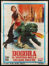 4f015 DAGORA THE SPACE MONSTER Italian 2p '71 different Godzilla art with sexy topless woman!
