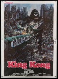 4f035 KING KONG Italian 2p '76 different art of BIG Ape destroying train by John Berkey!