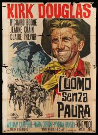 4f042 MAN WITHOUT A STAR Italian 2p R63 cool different Laz art of cowboy Kirk Douglas!