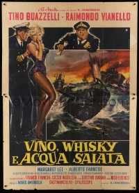4f062 WINE, WHISKEY & SALT WATER Italian 2p '63 Stefano art of Navy officers & sexy Margaret Lee!