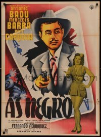 4g015 AS NEGRO Mexican poster '54 cool art of Antonio Badu bursting out from ace of spades!