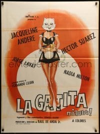 4g031 LA GATITA Mexican poster '72 Jacqueline Andere, Hector Suarez, sexy and wacky cat art!