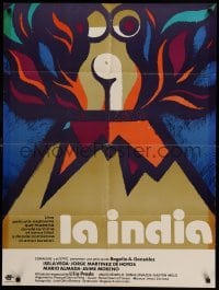 4g032 LA INDIA Mexican poster '76 Isela Vega in title role, art of naked woman & volcano!