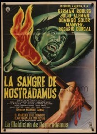 4g037 LA SANGRE DE NOSTRADAMUS Mexican poster '62 German Robles, cool Mendoza horror art!
