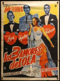4g039 LOLA TORBELLINO Mexican poster '56 art of sexy Spanish actress Lola Flores & her suitors!