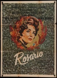 4g046 ROSARIO Mexican poster '71 cool portrait art of Marga Lopez in title role, Rogelio Gonzalez!