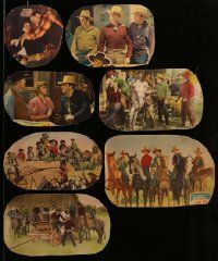 4h138 LOT OF 7 HEAVILY TRIMMED WESTERN LOBBY CARDS '30s-40s great scenes from cowboy movies!