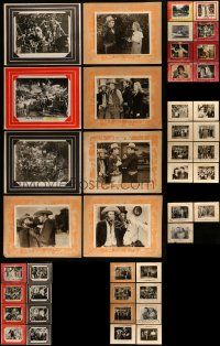 4h233 LOT OF 43 8X10 STILLS ON 11X14 PRINTED BACKGROUNDS '40s-60s scenes from a variety of movies!