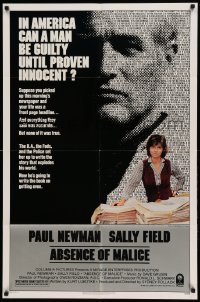 4j020 ABSENCE OF MALICE 1sh '81 Paul Newman, Sally Field, Sydney Pollack, cool design!