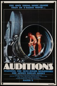 4j056 AUDITIONS 1sh '78 sexy image of couple getting undressed reflected in camera lens!