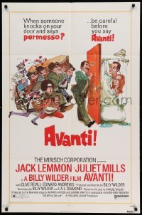 4j060 AVANTI 1sh '72 Billy Wilder, wacky art of Jack Lemmon & cast by Sandy Kossin!
