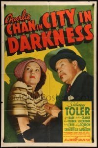 4j001 CHARLIE CHAN IN CITY IN DARKNESS 1sh '39 images of Sidney Toler, pretty Lynn Bari, rare!