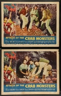 4k909 ATTACK OF THE CRAB MONSTERS 2 LCs '57 Roger Corman sci-fi/horror, classic border art!