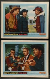 4k991 VERA CRUZ 2 LCs '55 images of Romero, Burt Lancaster & aging cowboy Gary Cooper!