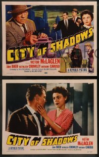4k149 CITY OF SHADOWS 8 LCs '55 tough gangster Victor McLaglen in New York City, Kathleen Crowley!