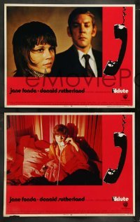 4k423 KLUTE 8 int'l LCs '71 by Jane Fonda, sexy close up as call girl on phone in red nightgown!