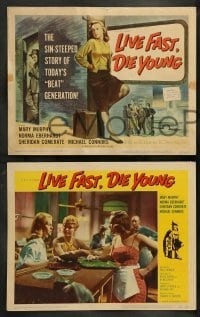4k442 LIVE FAST DIE YOUNG 8 LCs '58 tc & border art of bad girl Mary Murphy on street corner!