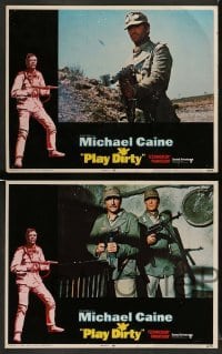 4k593 PLAY DIRTY 8 LCs '69 cool border art of WWII soldier Michael Caine with machine gun!