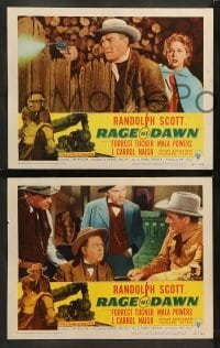 4k613 RAGE AT DAWN 8 LCs '55 outlaw hunter Randolph Scott in action, pretty Mala Powers!