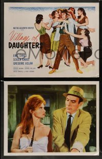4k742 VILLAGE OF DAUGHTERS 8 LCs '62 w/tc wacky art of Eric Sykes surrounded by sexy ladies!