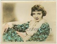 4m002 CLAUDETTE COLBERT color 8x10.25 still '30s c/u in floral print dress with facsimile signature!