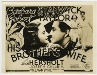 4m451 HIS BROTHER'S WIFE 7.75x10 still '36 Barbara Stanwyck & Robert Taylor on the title card!