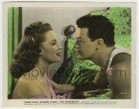 4m023 HOMESTRETCH color 8x10.25 still '47 romantic close up of Cornel Wilde & pretty Maureen O'Hara!