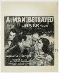4m639 MAN BETRAYED 8.25x10 still '41 art of Frances Dee & John Wayne used on the six-sheet!