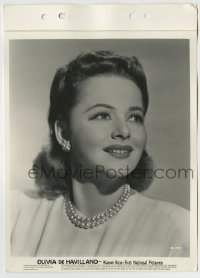 4m726 OLIVIA DE HAVILLAND 8x11 key book still '30s head & shoulders w/ pearl necklace & earrings!