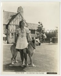 4m859 SONJA HENIE 8x10 still '38 at her Bel Air home with her massive Great Dane dog Master!