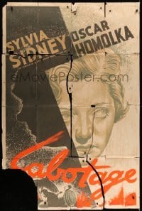 4p001 SABOTAGE INCOMPLETE English 3sh '36 Stone art of Sylvia Sidney, early Alfred Hitchcock, rare!