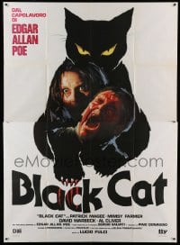 4p054 BLACK CAT Italian 2p '80 Lucio Fulci's Il Gatto Nero, cool feline horror art!