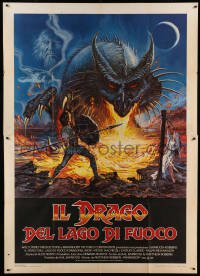 4p065 DRAGONSLAYER Italian 2p '81 different Bysouth fantasy art of Peter MacNicol fighting dragon!