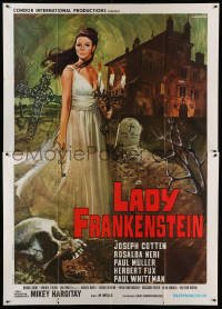 4p073 LADY FRANKENSTEIN Italian 2p '71 great horror art of girl in graveyard by Luca Crovato!