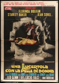 4p076 LIZARD IN A WOMAN'S SKIN Italian 2p '71 Lucio Fulci, wild image of man stabbing woman!