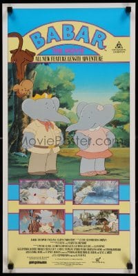 4r613 BABAR: THE MOVIE Aust daybill '89 cool art of classic cartoon elephants!