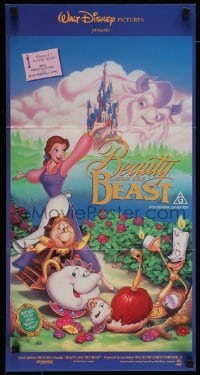 4r622 BEAUTY & THE BEAST Aust daybill '92 Walt Disney cartoon classic, cool art of cast!