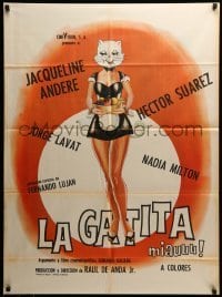 4r046 LA GATITA Mexican poster '72 Jacqueline Andere, Hector Suarez, sexy and wacky cat art!