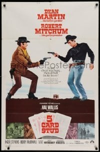 4t015 5 CARD STUD 1sh '68 Dean Martin & Robert Mitchum play poker & point guns at each other!