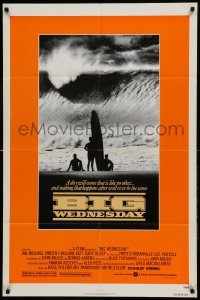 4t091 BIG WEDNESDAY 1sh '78 John Milius classic surfing movie, silhouette of surfers on beach!