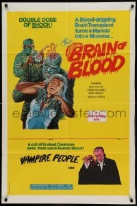 4t136 BRAIN OF BLOOD/BLOOD DRINKERS 1sh '71 double dose of shock, cool Gray Morrow horror art!