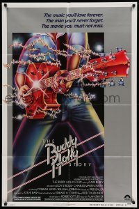 4t155 BUDDY HOLLY STORY style B 1sh '78 Gary Busey, great art of electrified guitar, rock 'n' roll