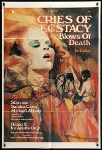 4t213 CRIES OF ECSTACY BLOWS OF DEATH 1sh '73 Satisfaction Guaranteed, sexy different artwork!