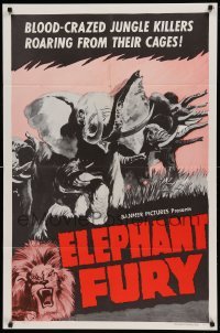 4t289 ELEPHANT FURY 1sh '56 German, blood-crazed zoo animals escaped!